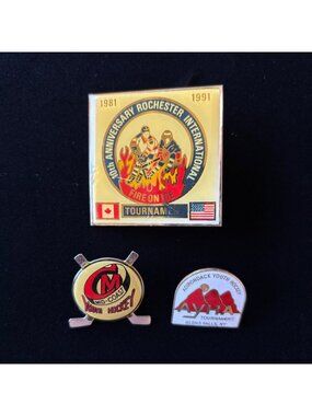 Vintage Pins Lot 3 Hockey Tournament Rochester 1991 Mid-Coast Adirondack Youth